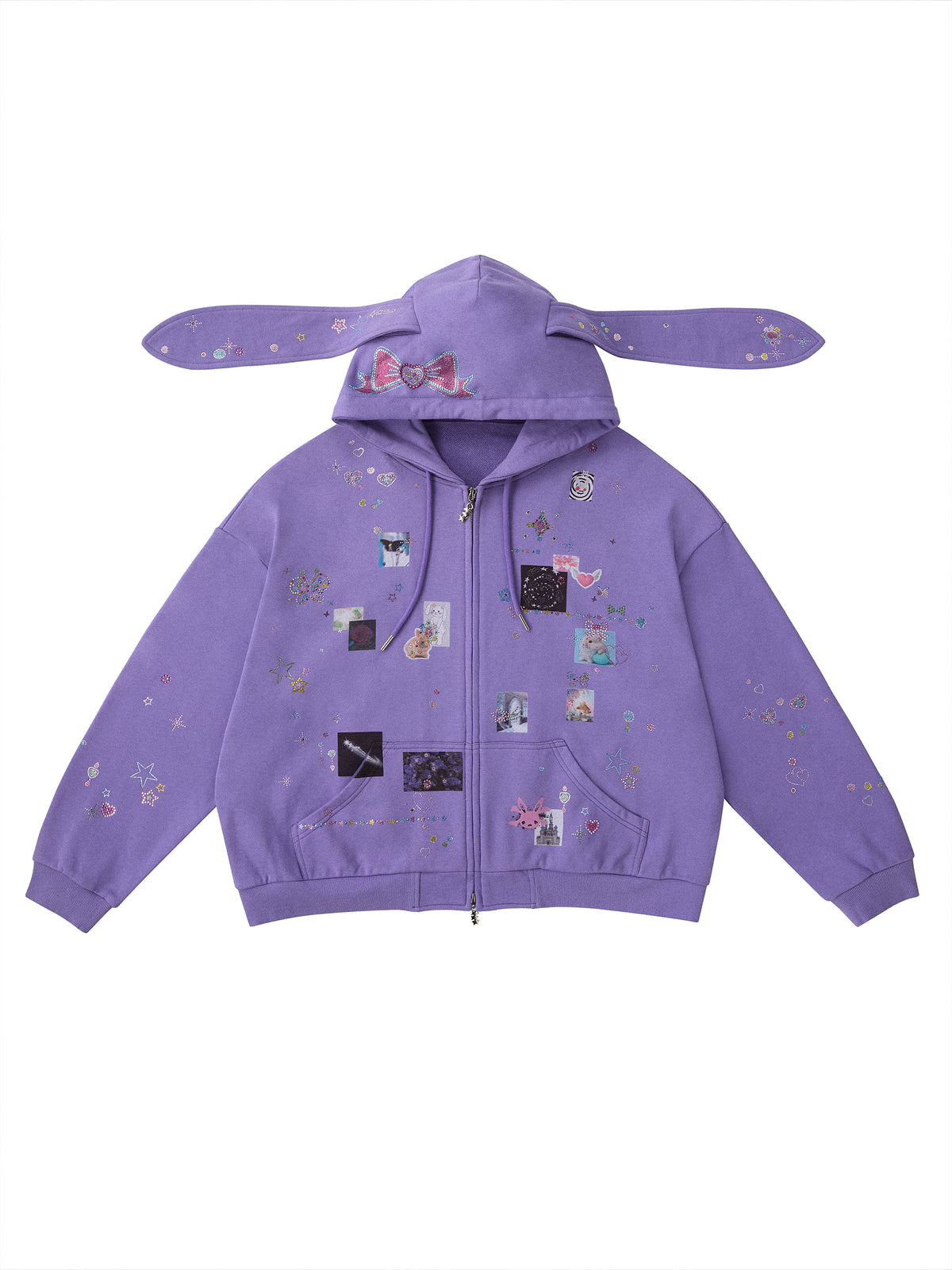 STICKER RHINESTONE BUNNY EAR HOODIE