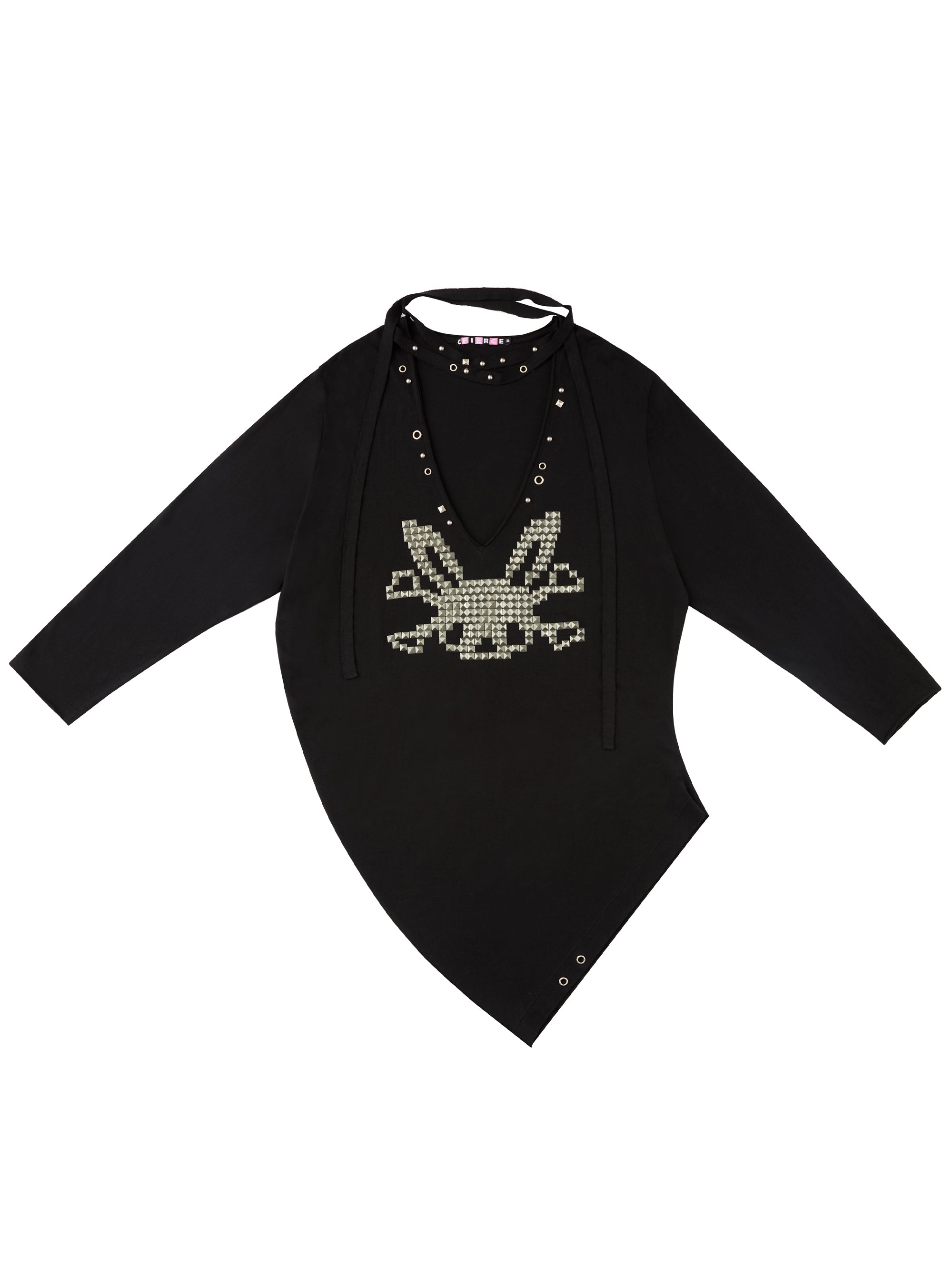 RIVETED CF BUNNY SKULL DEEP V-NECK TOP