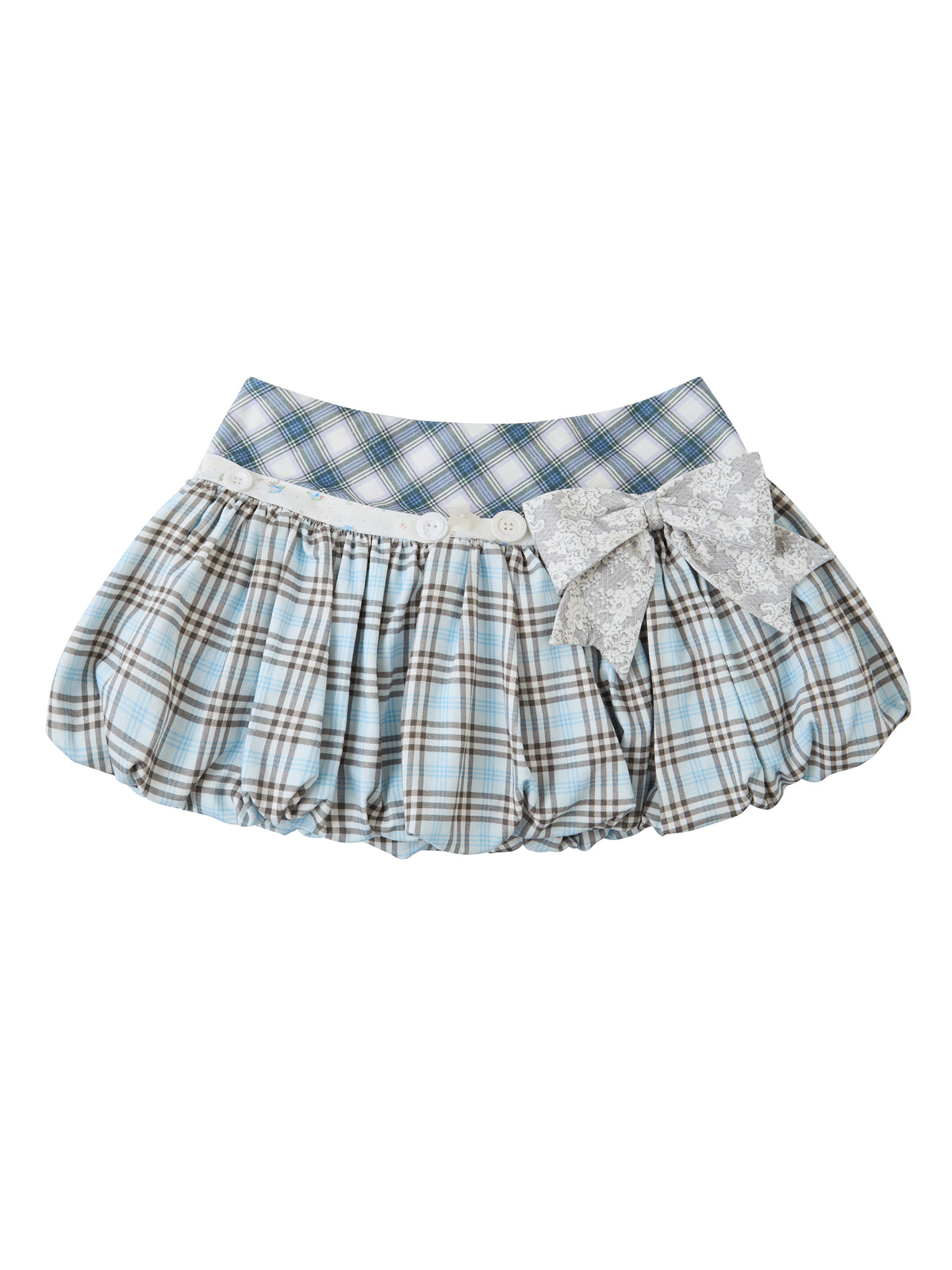 PLAID FLORAL BOW BUBBLE SKIRT