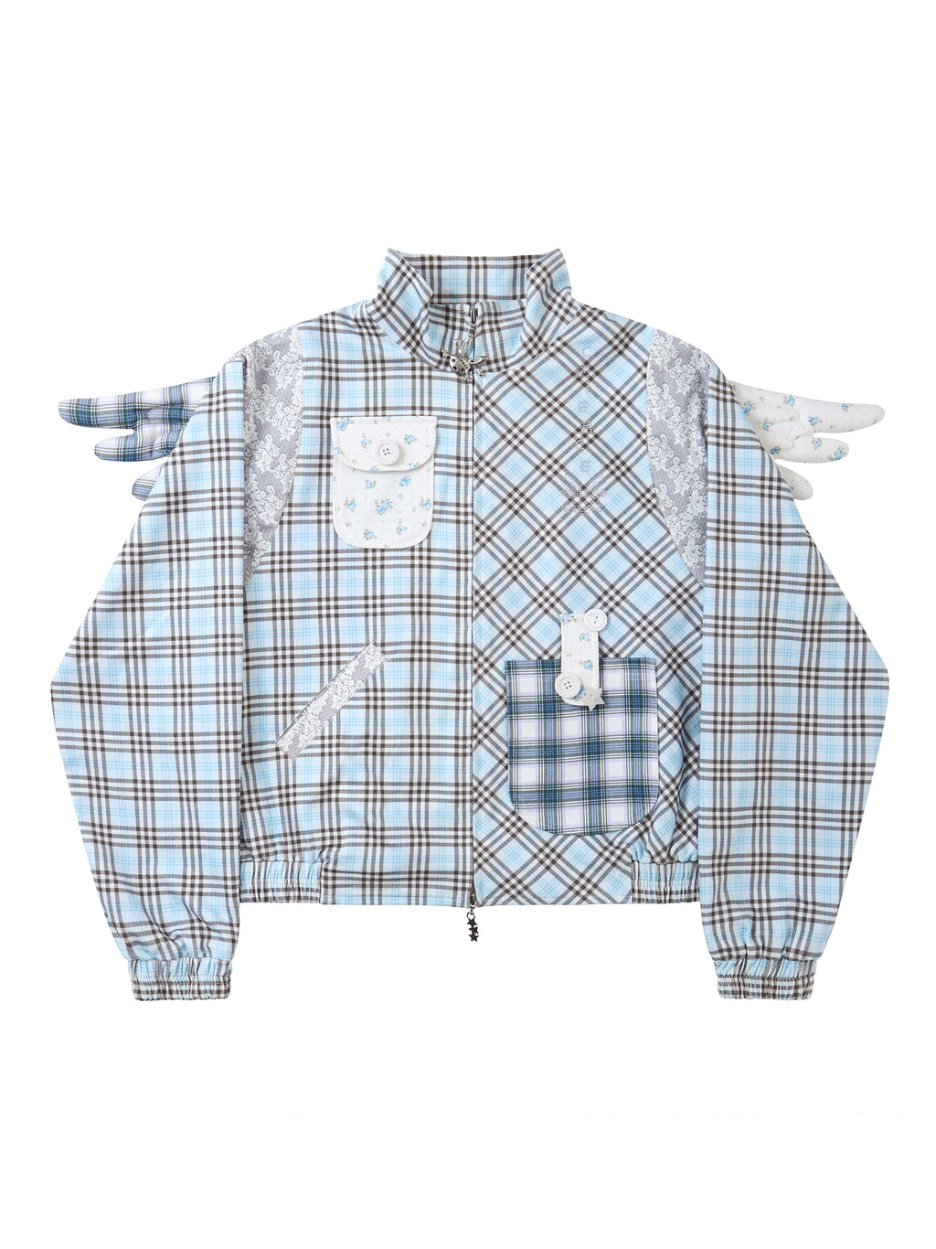 PLAID FLORAL RHINESTONE WING JACKET