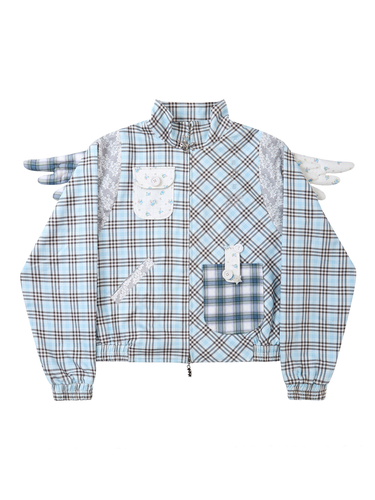 PLAID FLORAL RHINESTONE WING JACKET