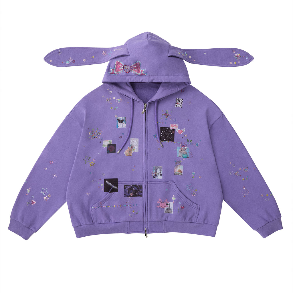 STICKER RHINESTONE BUNNY EAR HOODIE