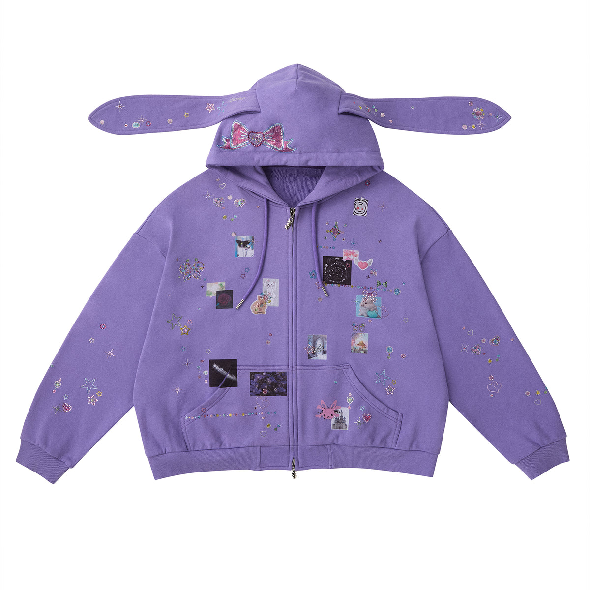 STICKER RHINESTONE BUNNY EAR HOODIE