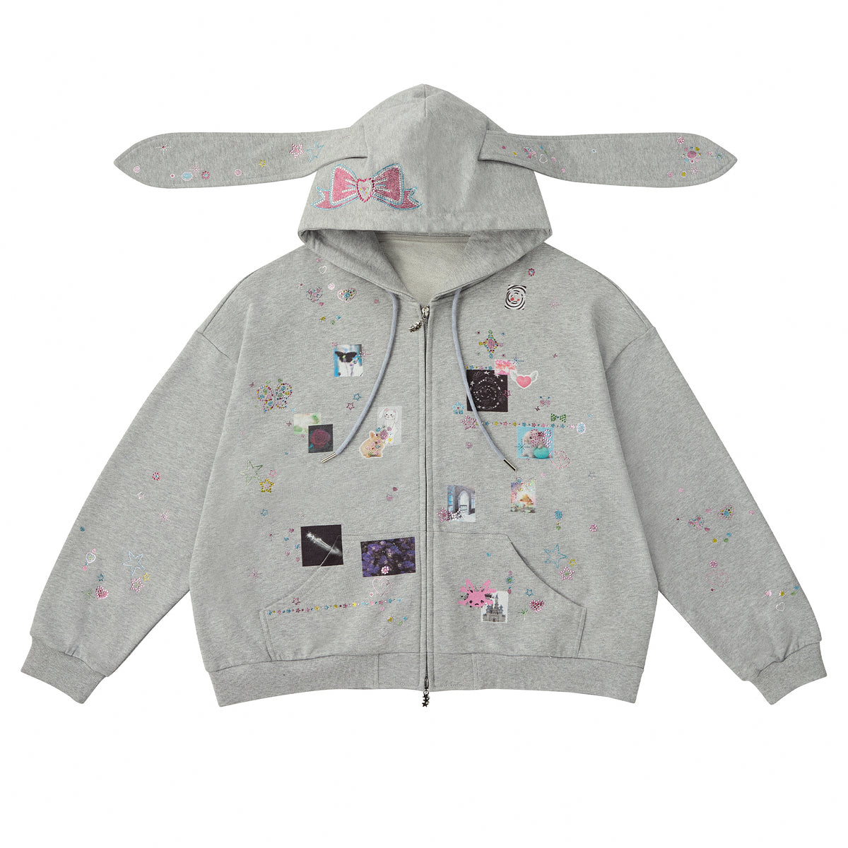 STICKER RHINESTONE BUNNY EAR HOODIE