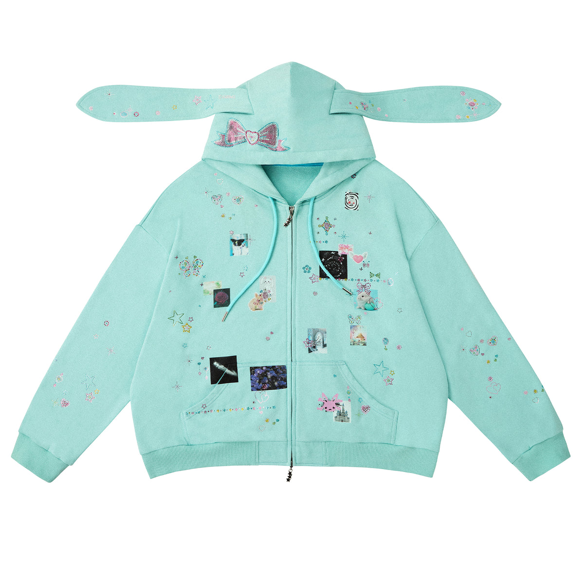 STICKER RHINESTONE BUNNY EAR HOODIE