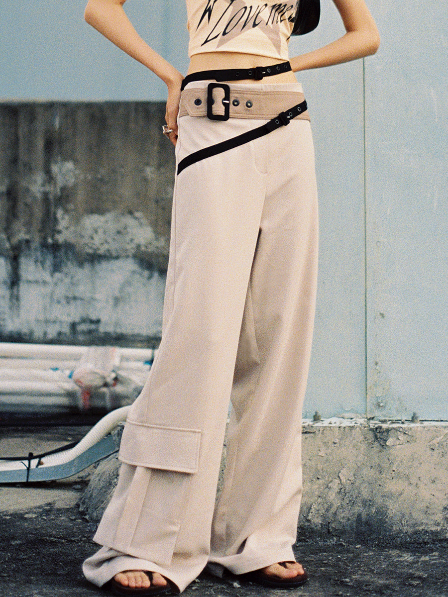 BEIGE WIDE LEG TROUSER