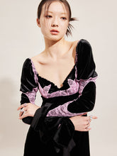 Load image into Gallery viewer, BLACK VELVET DRESS WITH LACE
