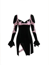 Load image into Gallery viewer, BLACK VELVET DRESS WITH LACE
