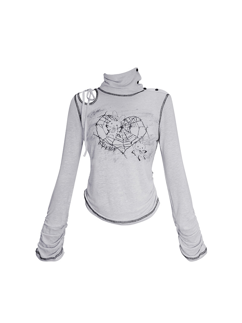 FAIRYRABBIT PRINT GRAY TOP